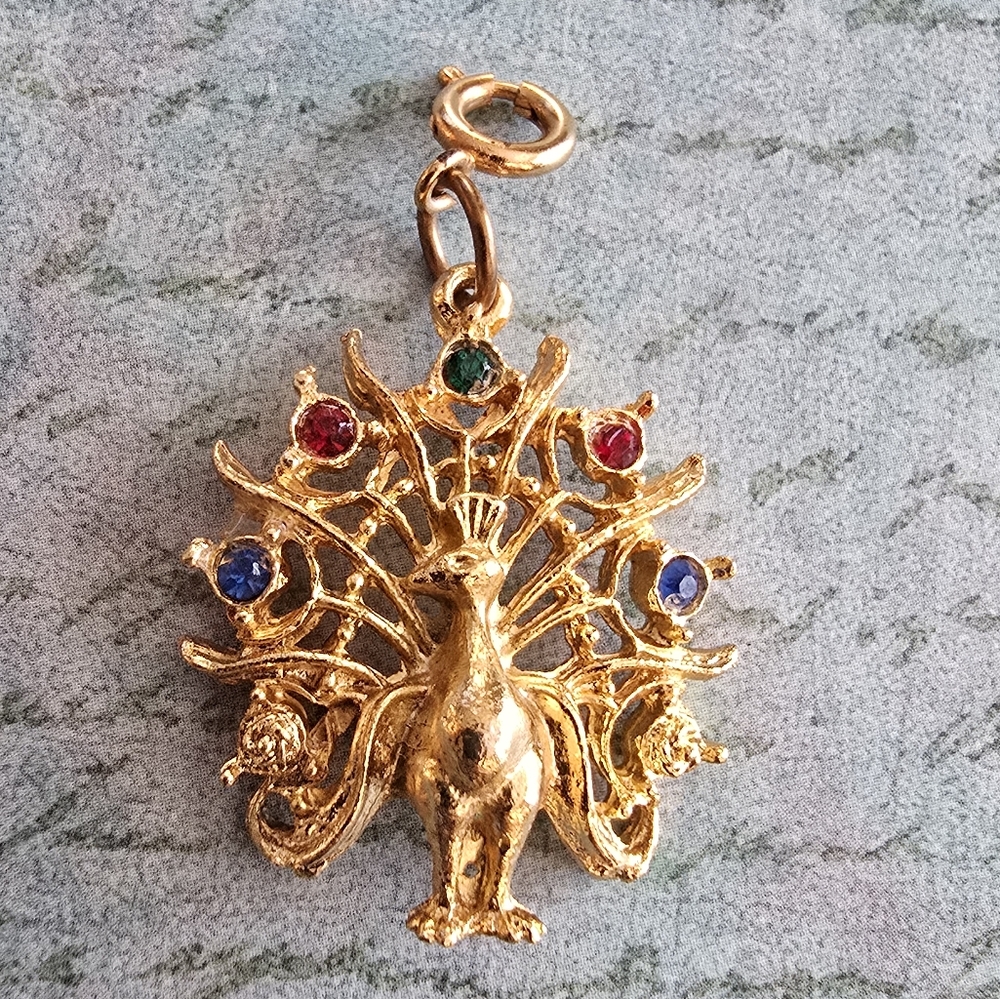 Peacock pendant charm bird gold tone